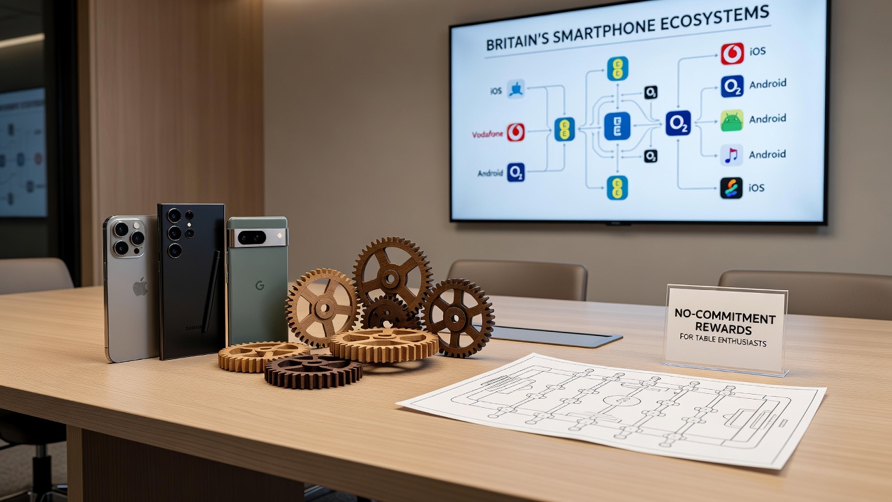 Smartphone screens displaying various mobile casino interfaces and table game applications in Britain