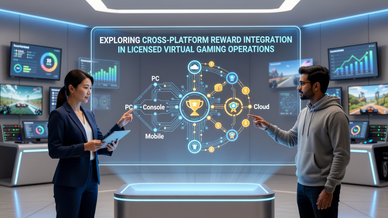 Cross-platform reward integration dashboard showing synced bonuses across mobile and desktop gaming interfaces in licensed operations