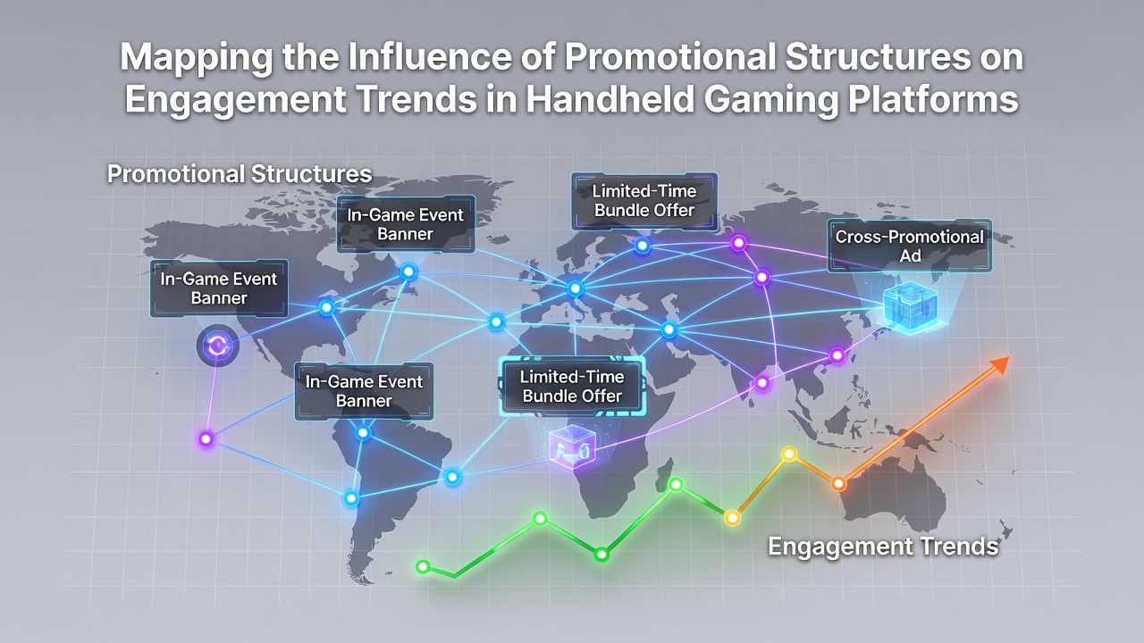 Visual representation of promotional structures influencing engagement metrics across handheld gaming devices and mobile platforms