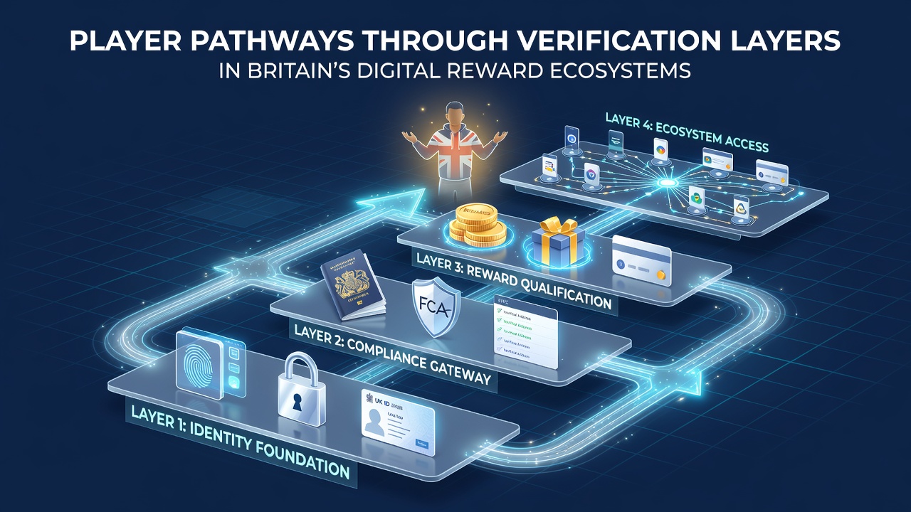 Diagram showing layered verification steps for players entering digital reward systems in Britain