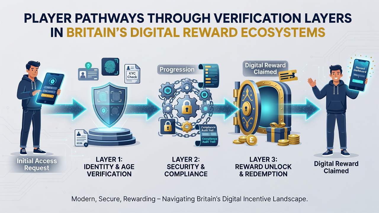 Flowchart illustrating player progression from registration to reward access after verification in UK ecosystems