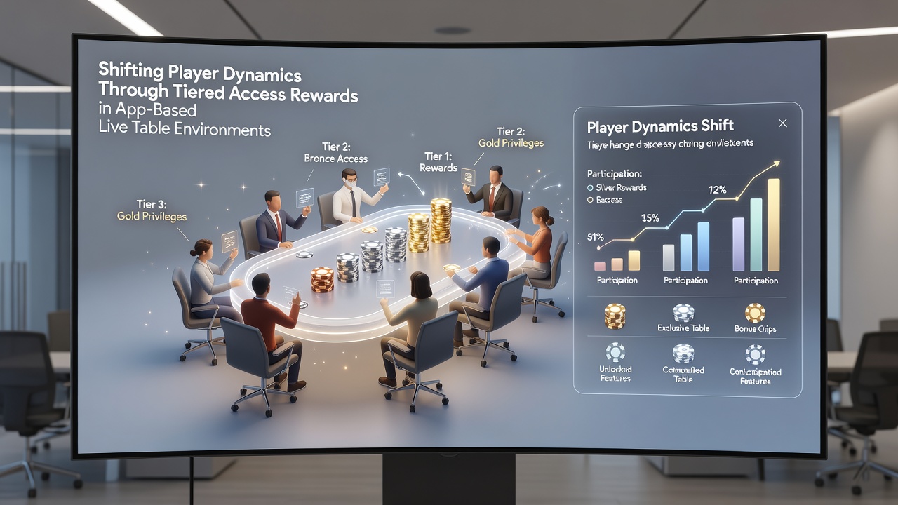 Mobile app interface displaying tiered rewards and live table access options for different player levels