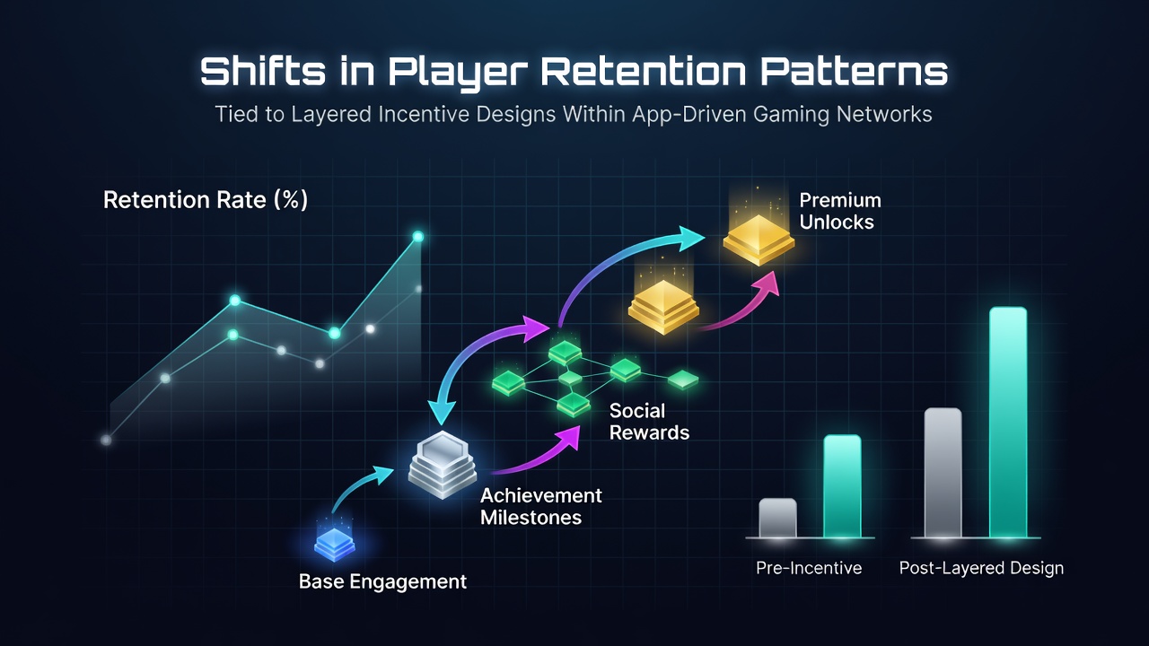 Mobile gaming app interface displaying layered reward tiers and player progression metrics