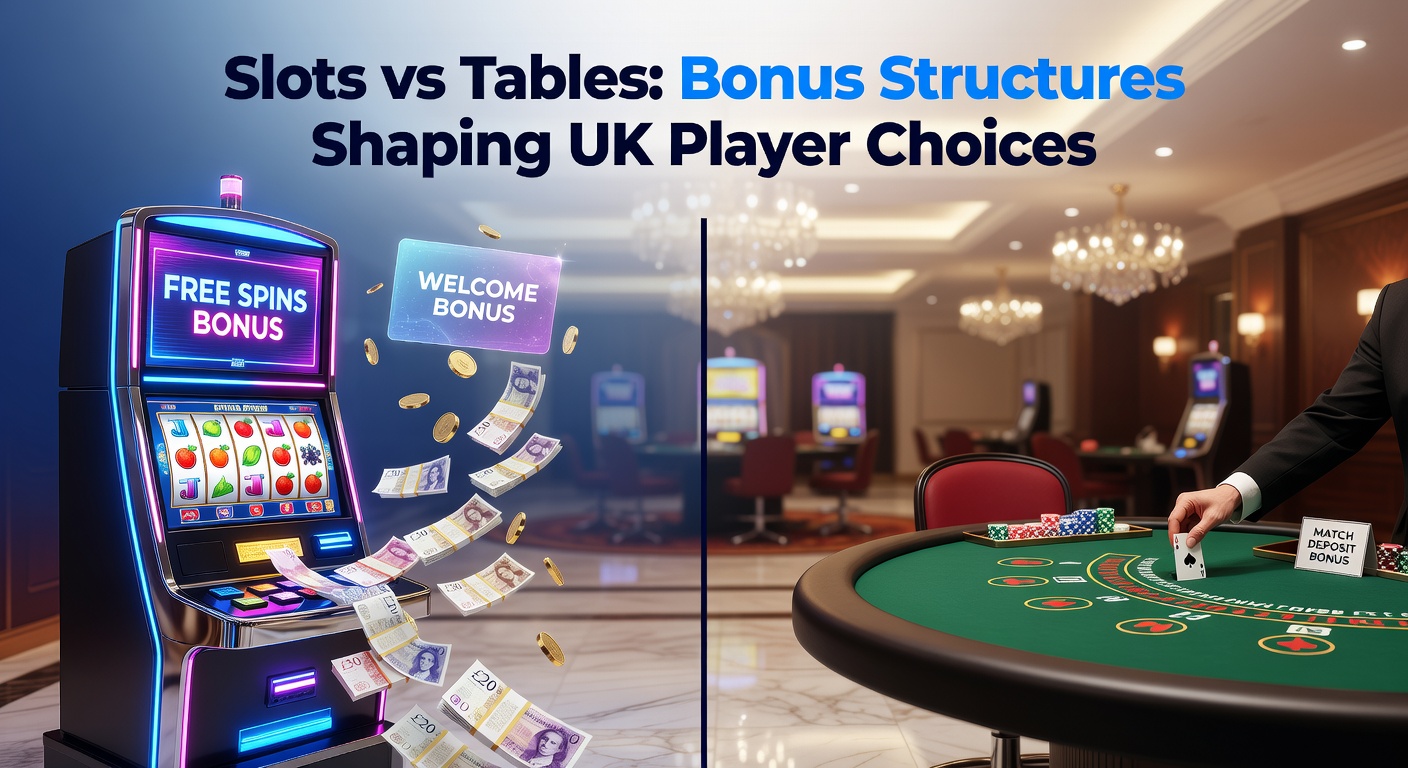 Vibrant slot machine reels spinning alongside a blackjack table, highlighting bonus icons and chip stacks in a casino setting