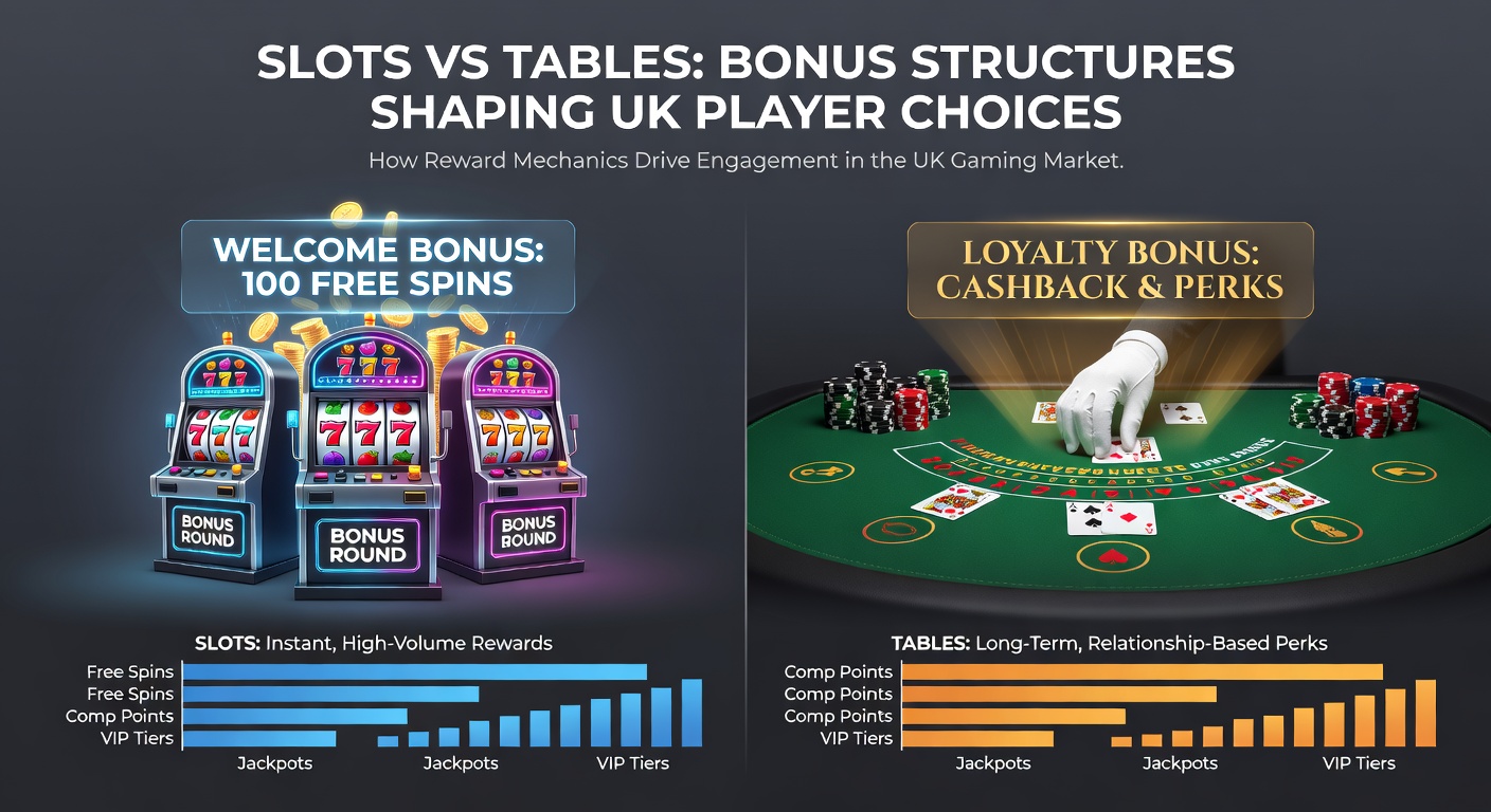Infographic comparing slot free spins icons to table game chip rebates, with charts on wagering requirements and player retention rates