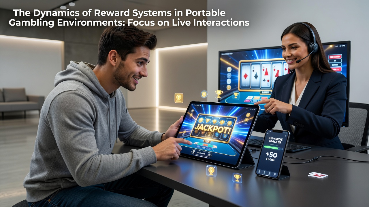 Mobile device displaying live dealer casino interface with reward notifications and interactive elements